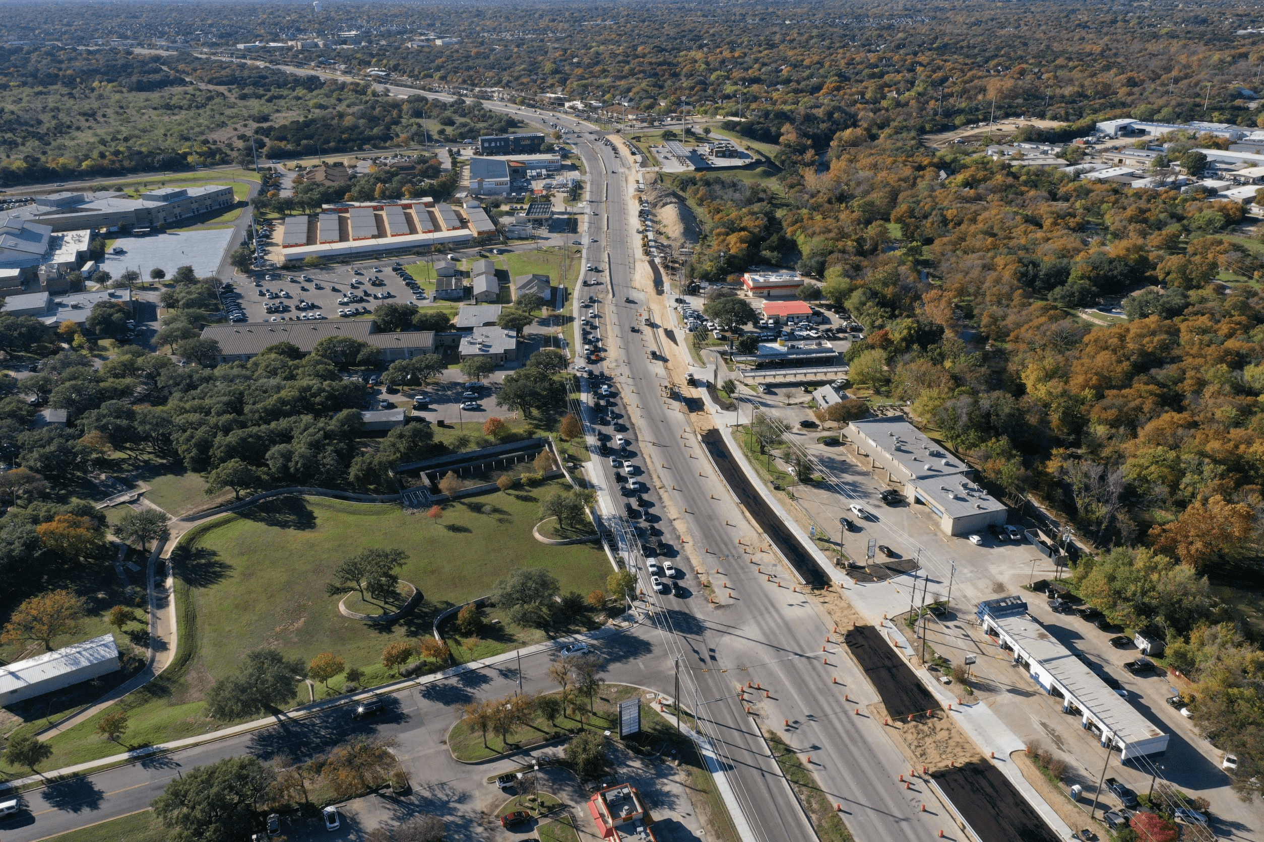 Westbound RM 620 at Lake Creek Drive construction progress in Round Rock
