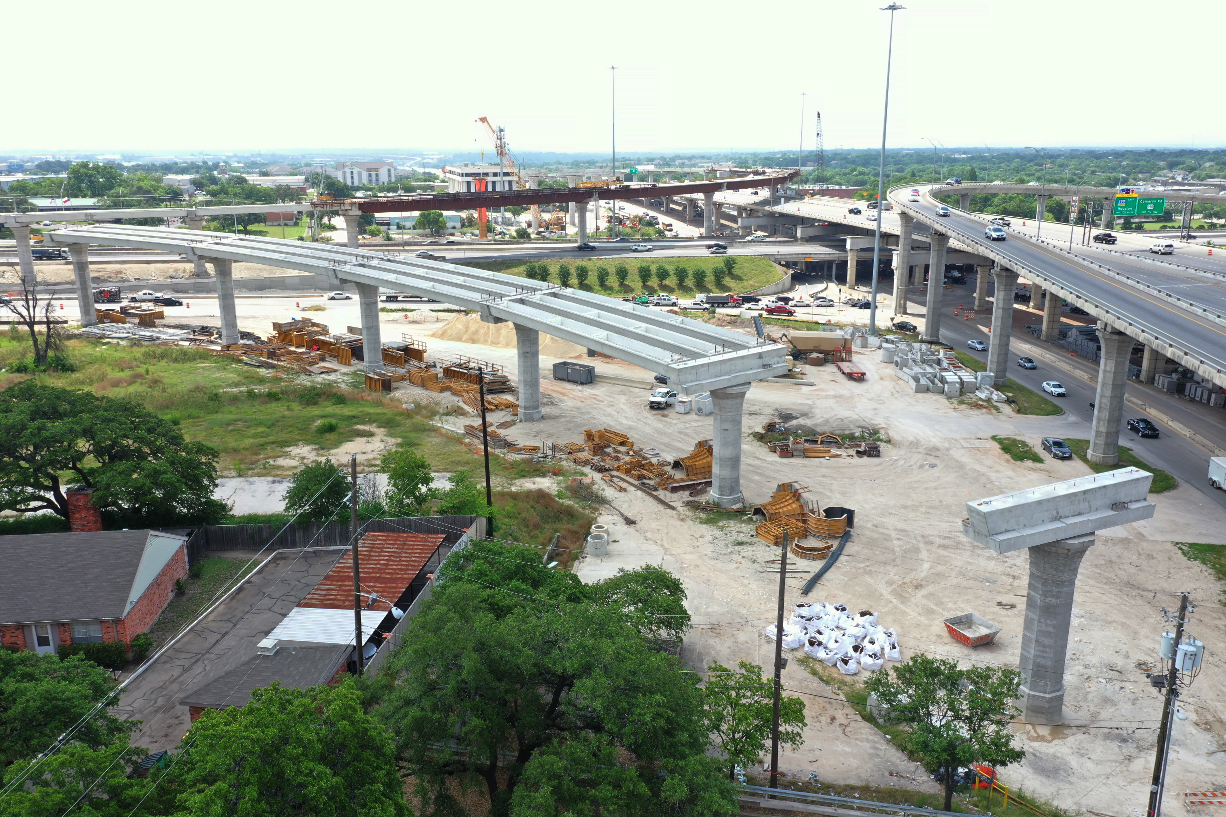 Southbound I-35 to northbound US 183 flyover progress - May 2020